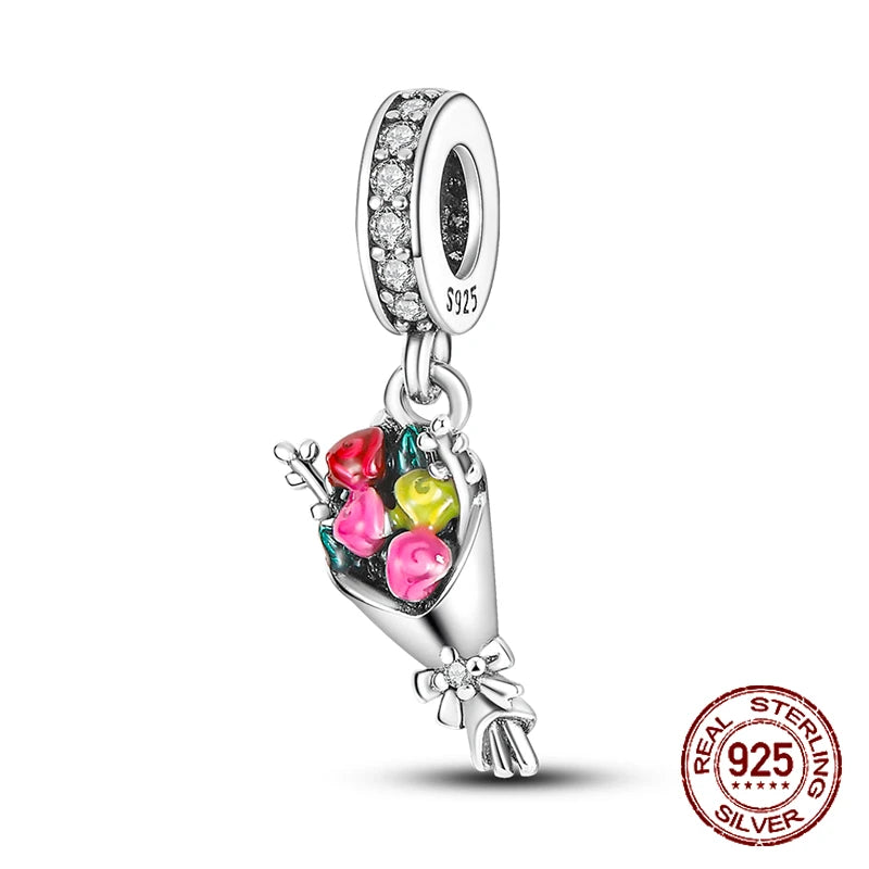 Hot Sale 100% 925 Sterling Silver Charm Flower Butterfly Bead Fit Original Pandora Charms Bangles Making For Women DIY Jewelry