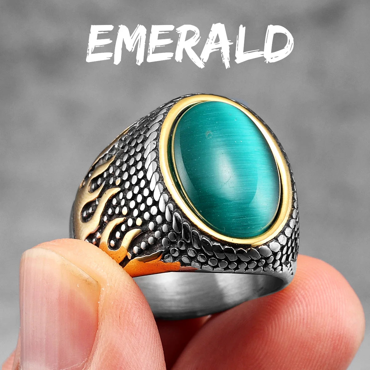 Luxury Emerald Rings 316L Stainless Steel Ring Trendy Gem Men Elegant Simple Rhinestone for Male Boyfriend Jewelry Vintage Gift