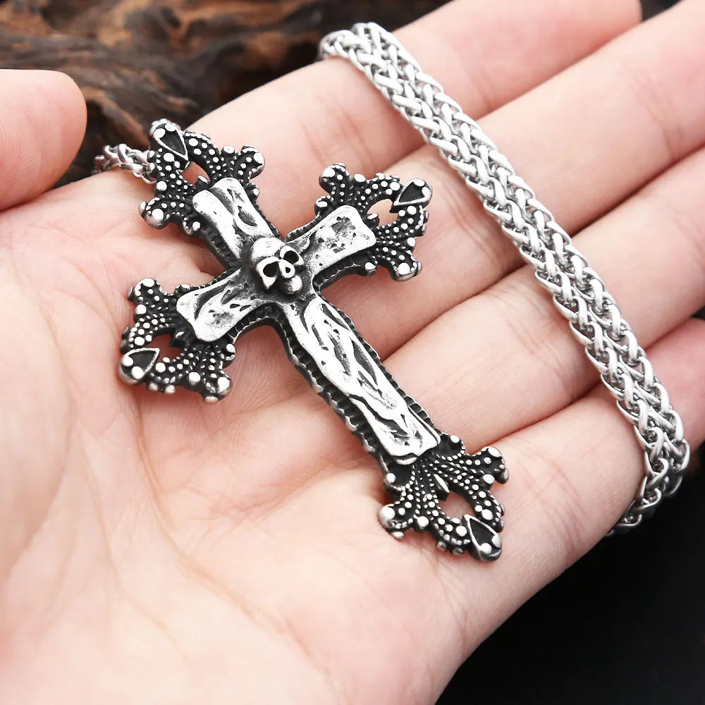 Gothic Punk Cross Skull Pendant Necklace 316L Stainless Steel Hip Hop Biker Cross Necklaces For Men Women Fashion Charm Jewelry