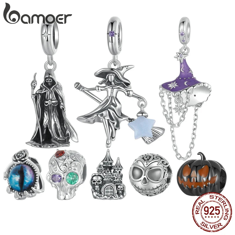 BAMOER Solid 925 Sterling Silver Witch-Hat/Devil's Eye Charm fit Original Bracelet & Necklace Halloween Jewelry DIY bamoer charm