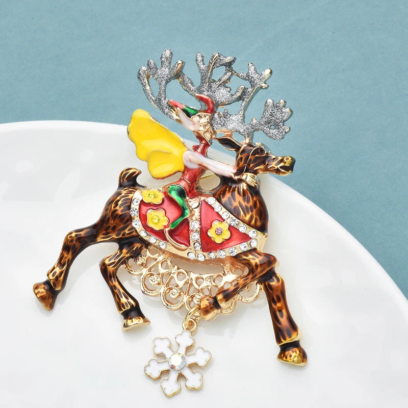 Wuli&baby Luxury Christmas Deer Brooches For Women Unisex Enamel New Year Lucky Animal Party Office Brooch Pins Gifts