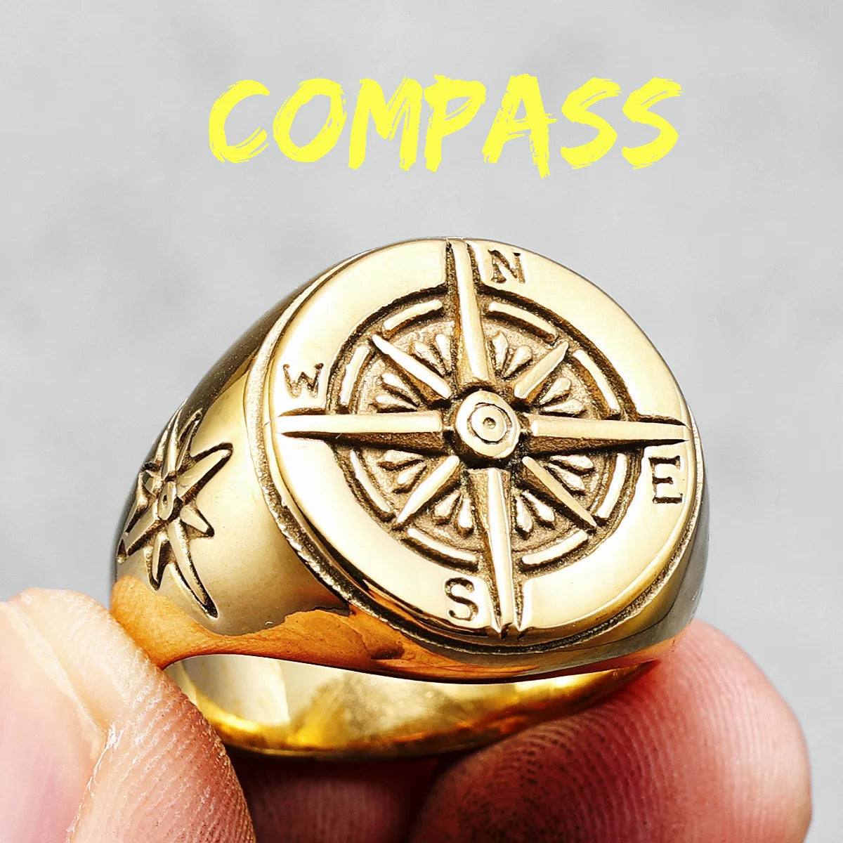 Compass Men Rings 316L Stainless Steel Navy Ocean Nautical Navigation Punk Rock Rap for Biker Male Boyfriend Jewelry Best Gift