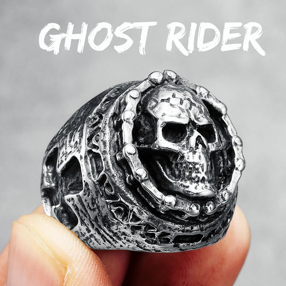 Ghost Rider Men Rings 316L Stainless Steel Retro Punk Skull Rock Party for Biker Male Boyfriend Jewelry Best Gift Dropshipping