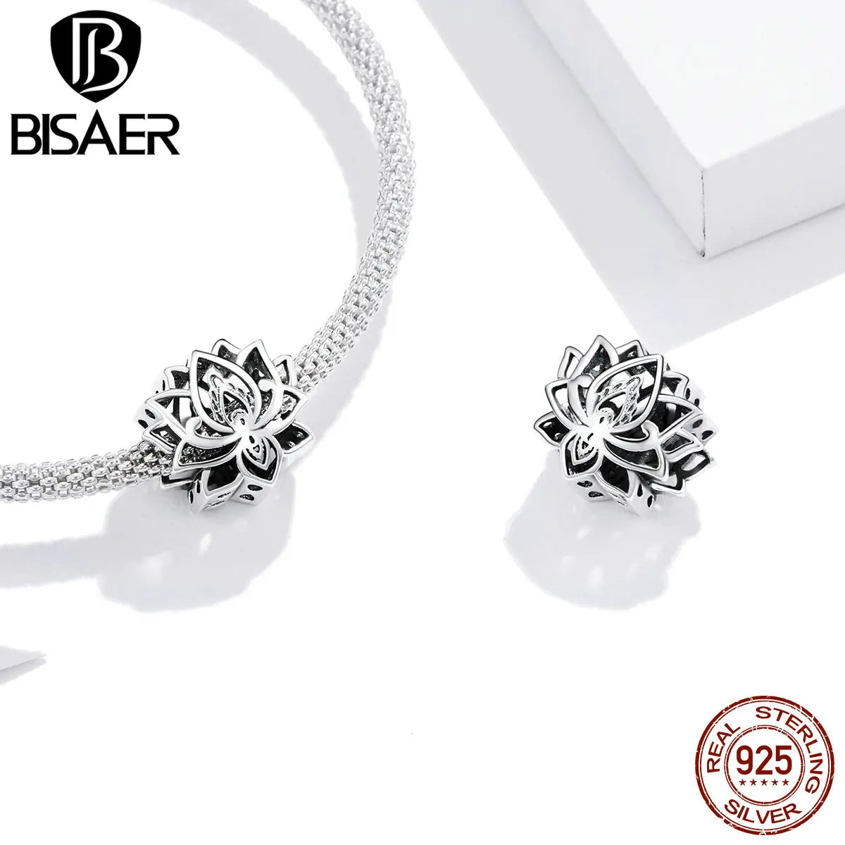 BISAER 925 Sterling Silber Charms Vintage Blume Lotus Daisy Rose Perlen Reinheit Anhänger Fit DIY Armband Halskette Edlen Schmuck