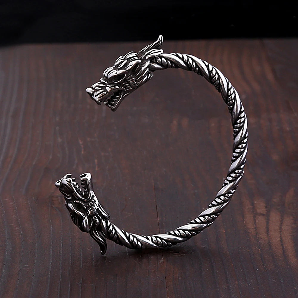 Classic Vintage Vikings Dragon Head Bracelet For Men Women Stainless Steel Punk Fashion Wristband Cuff Bangles Animal Jewelry