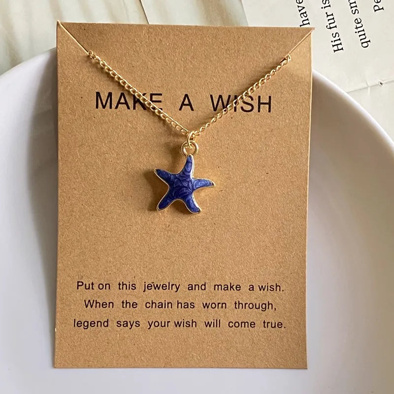 Bohemia Blue Black Cute Starfish Pendant Necklace For Women Colorful Summer Fashion Charm Necklace Jewelry Gift for Friend