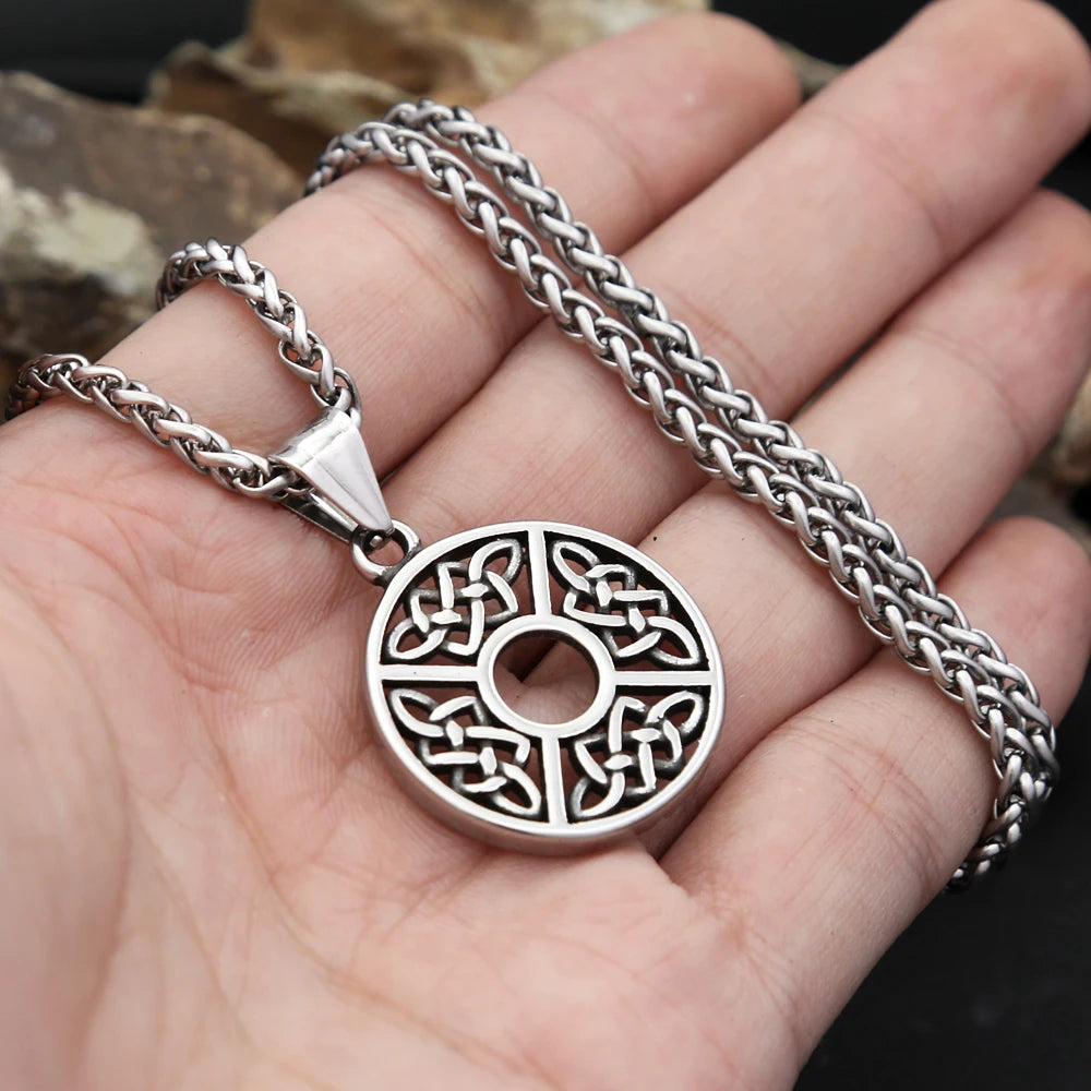 New Hollow Design Vikings Celtic Knots Pendant Necklace 316L Stainless Steel Nordic Amulet Necklaces For Men Women Charm Jewelry