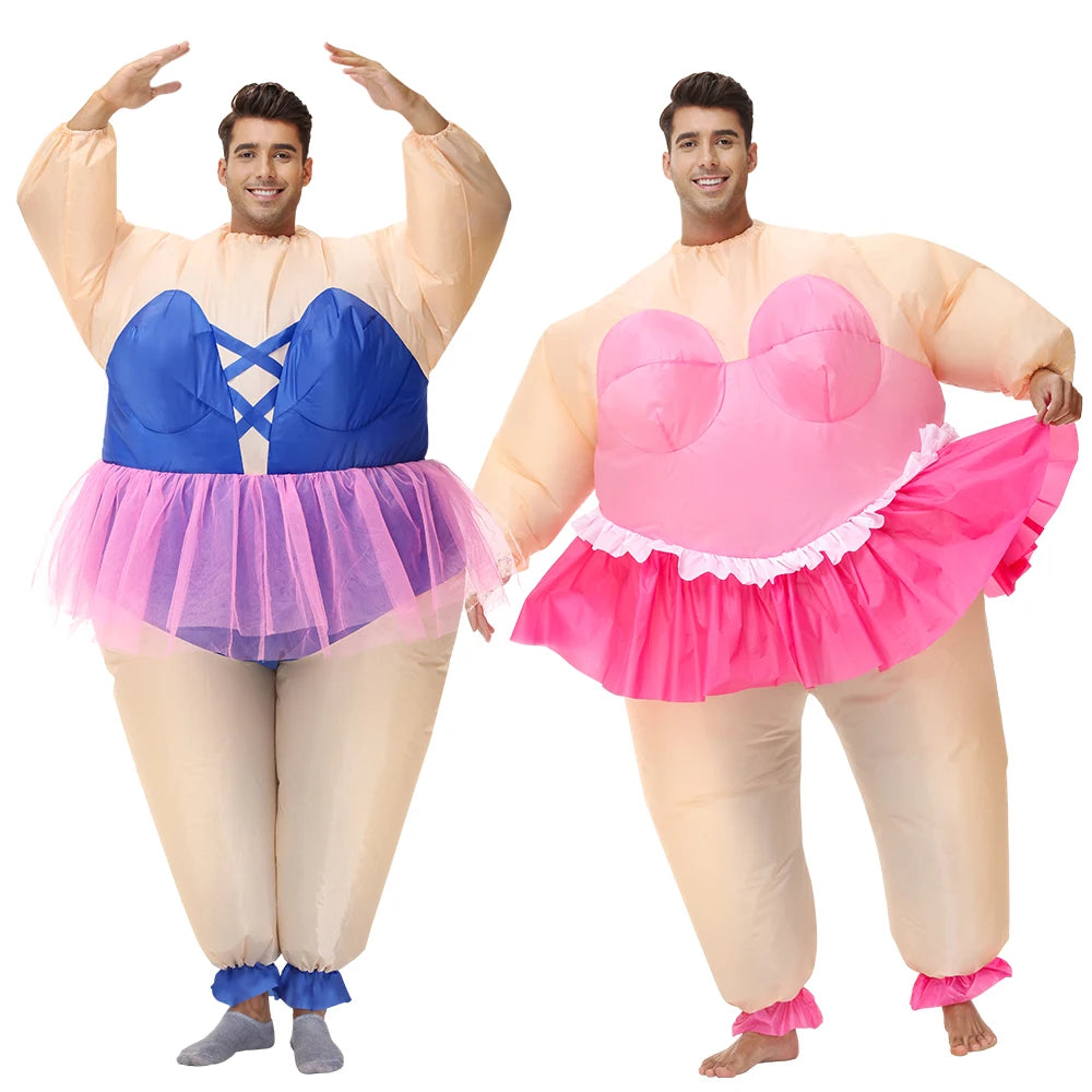 Adult Clown Inflatable Costume Funny Ballet Inflatable Suits for Halloween Purim Fancy Ballerina Cosplay Costumes for Man Woman