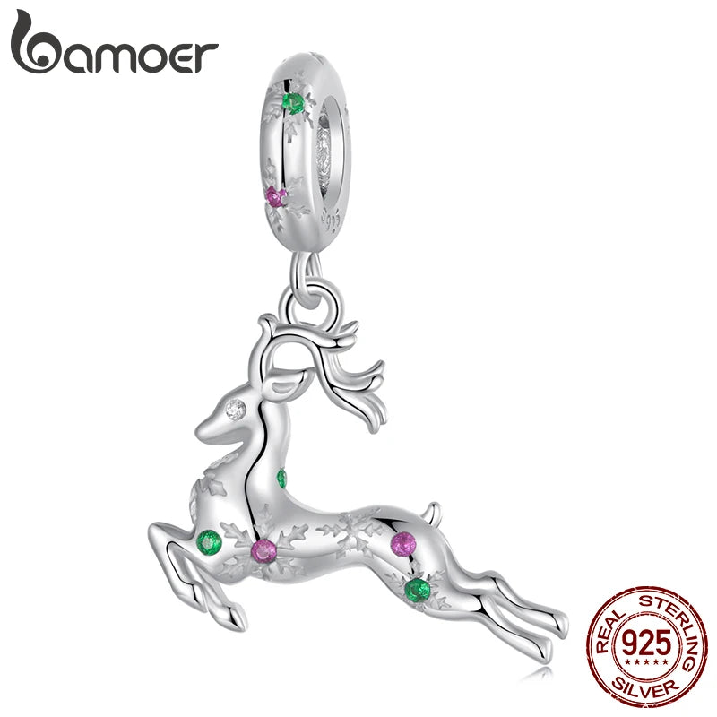 BAMOER 925 Argent Sterling Renne De Noël Charm Perle Fit Bracelet Original DIY Bamoer Charm pour la Fabrication De Bijoux Cadeau De Noël