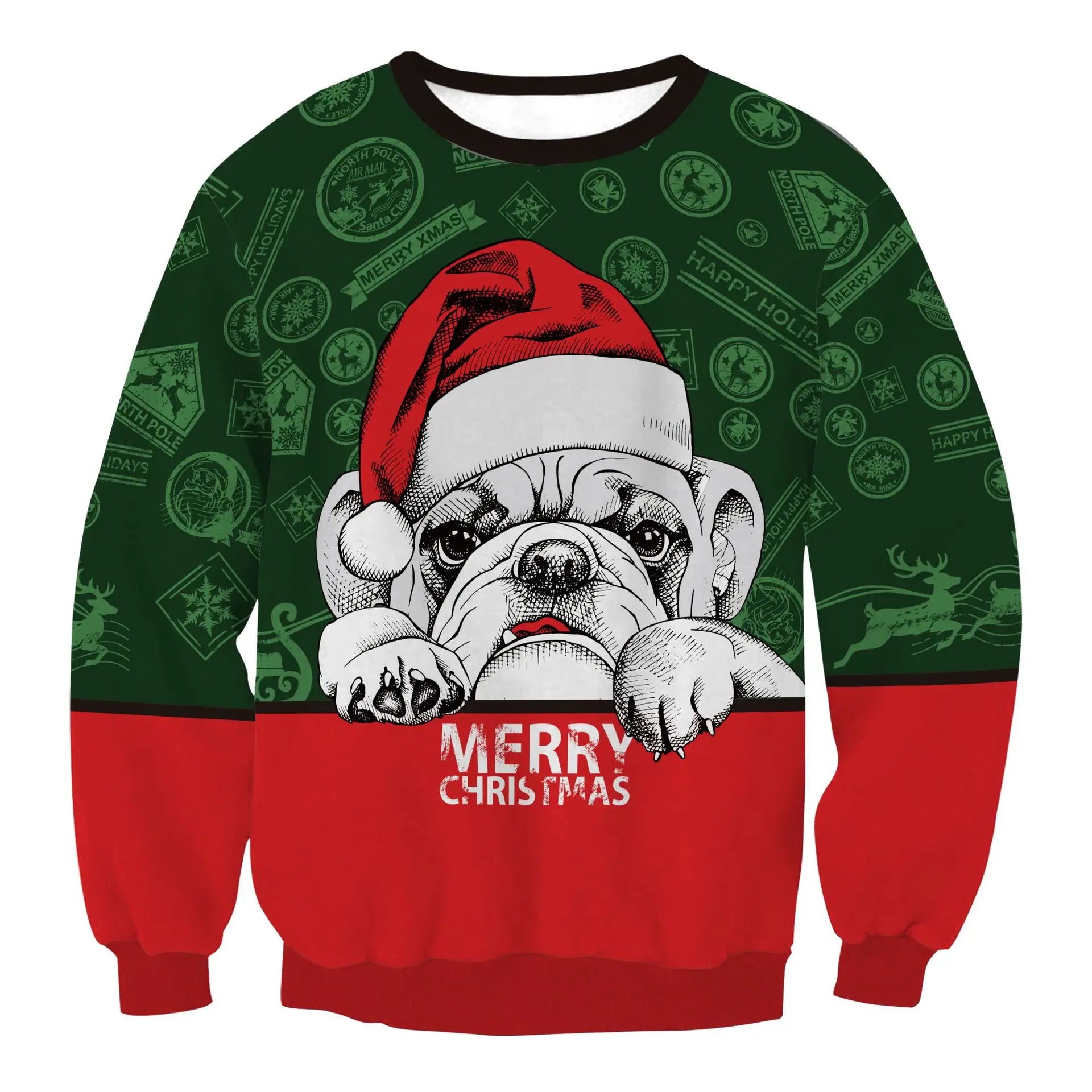 Men Women Tacky Xmas Sweater 3D Christmas Dog Snowflake Bell Reindeer Santa Printed Holiday Party Jumper Christmas Sweatshirt