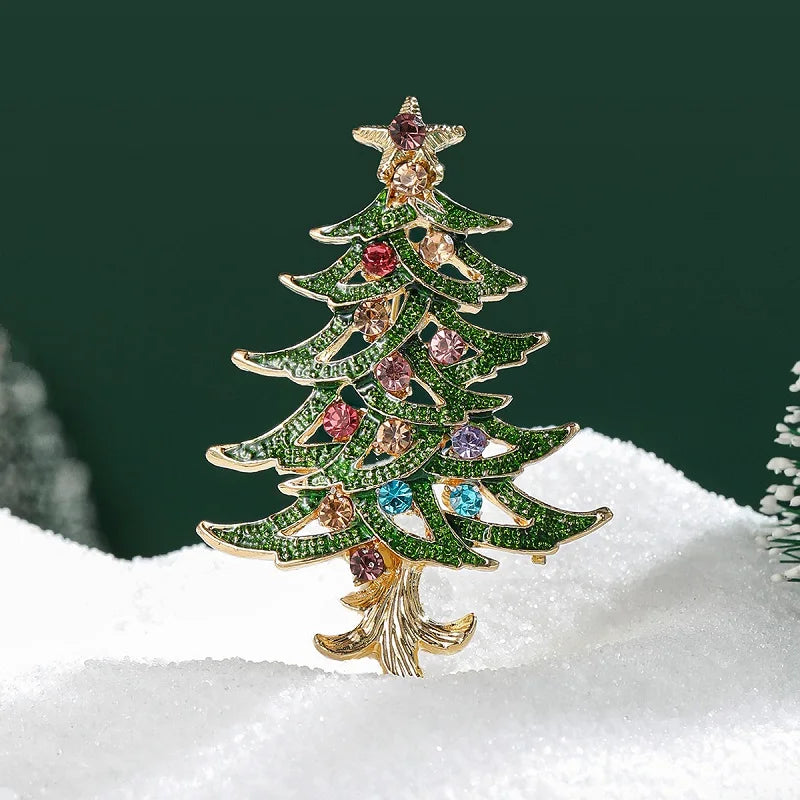 Wuli&baby White Enamel Christmas Tree Brooches For Women Men Multicolor Rhinestone Tree New Year Brooch Pin Jewelry Gifts