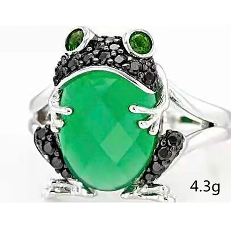 Cute Animal Ring Jumping Frog Shaped Fancy Rings with Mirco Paved Green Black Rhinestone for Women Party Jewelry