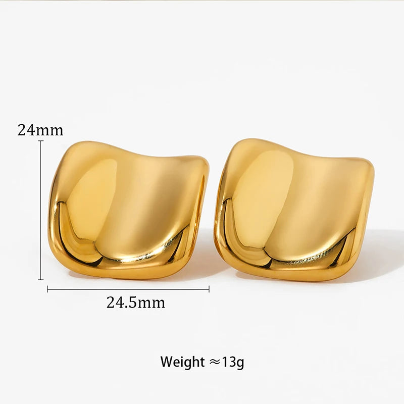 New Stainless Steel Irregular Smooth Square Round Texture Hammer Geometric Studs for Women Waterproof Metal Earrings Gift