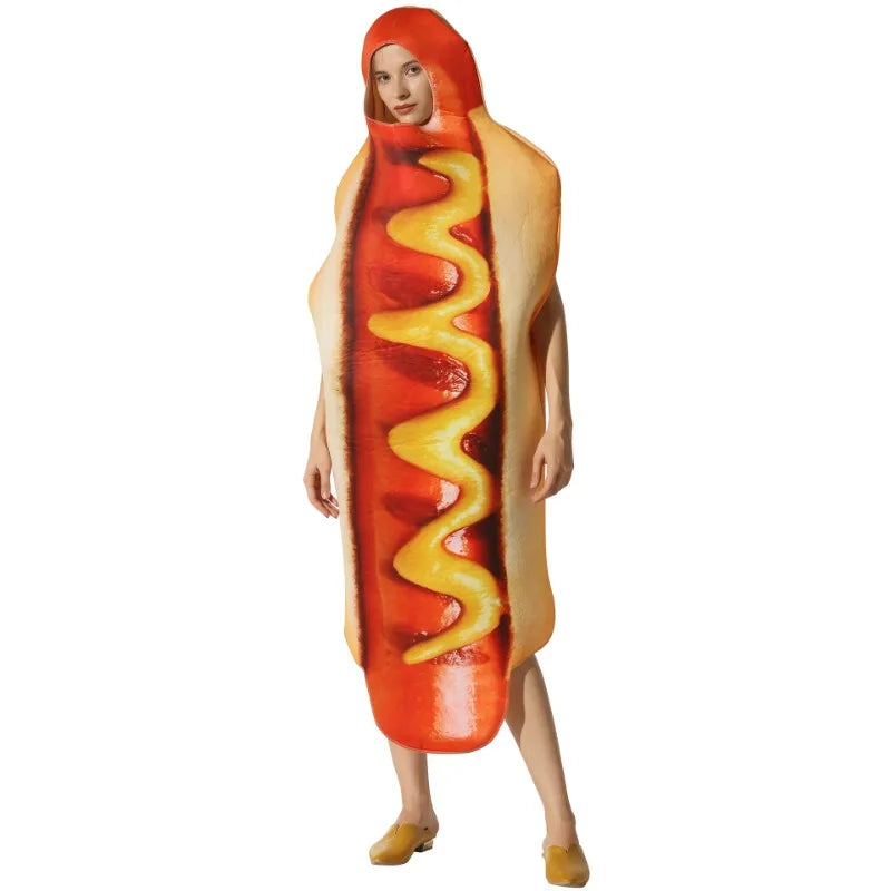 Adult Hot Dog Halloween Party Costumes Funny Food Jumpsuits Outfits for Men Women Carnival Purim Fancy Dress