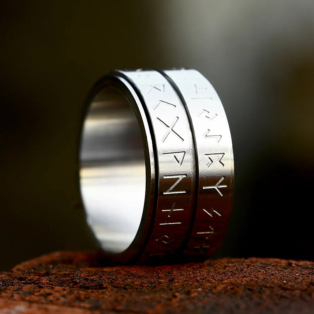 New Simple Double Viking Runes Ring For Men Women 316L Stainless Steel Rotatable Fashion Couple Amulet Jewelry Gifts Wholesale