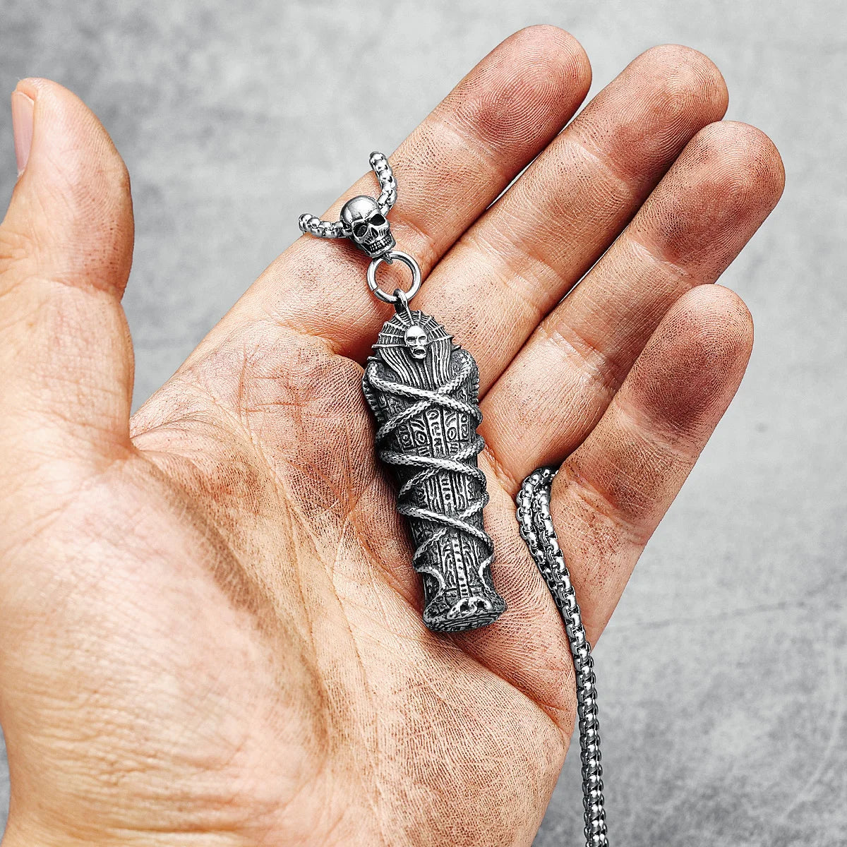 Pharaoh Coffin Necklace Stainless Steel Mummy Ancient Egypt Punk Rock Rap Men Pendant Chain for Friend Biker Party Jewelry Gift