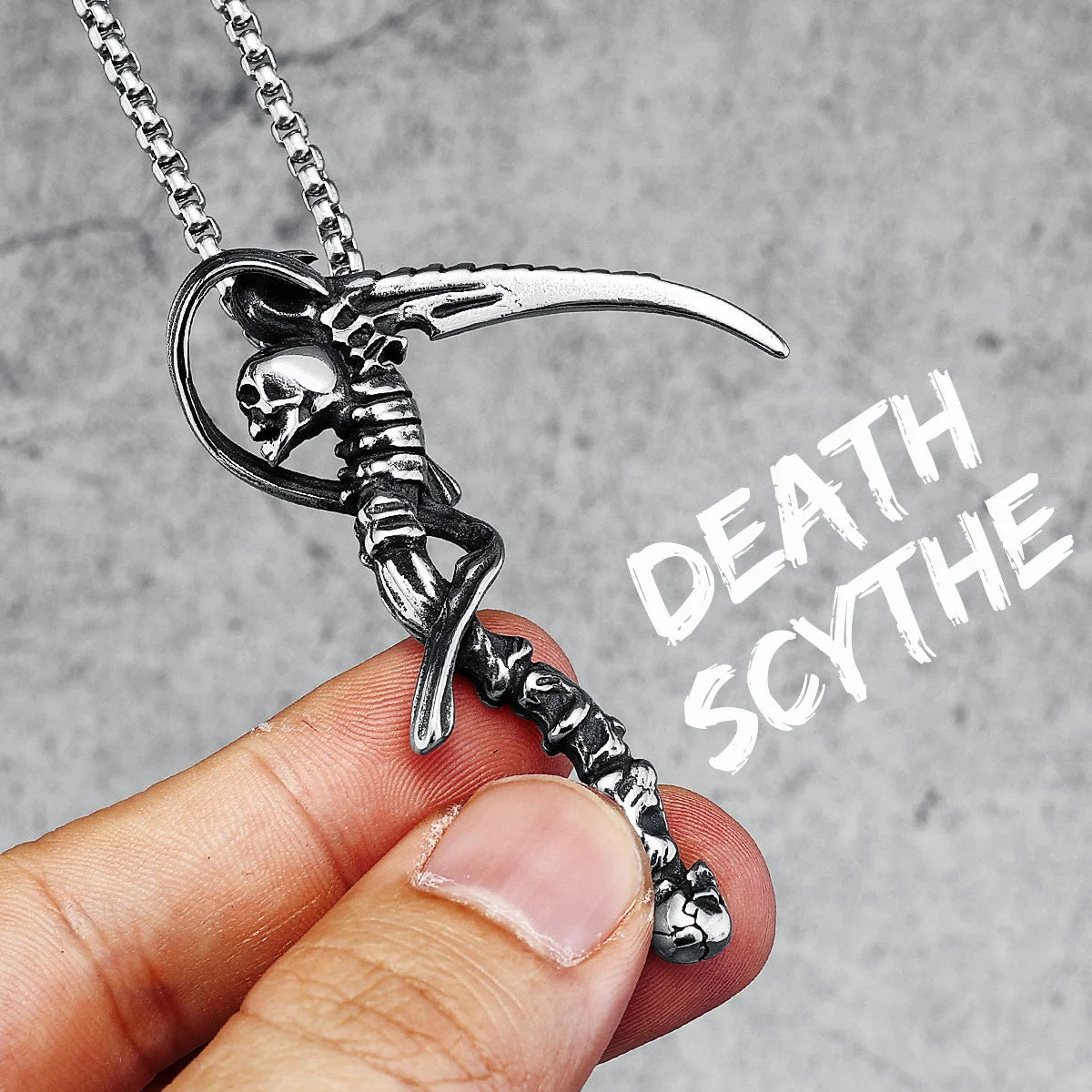 Death Scythe Stainless Steel Pendant Skulls Sickle Punk Rock Men Necklace Chain Vintage Hyperbolic for Boyfriend Jewelry Gift