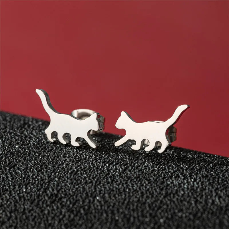 Lovely Small Cat Earrings Women Multiple Animal Stainless Steel Earings Fashion Jewelry Kitten Kitty Ear Studs Girls Gift