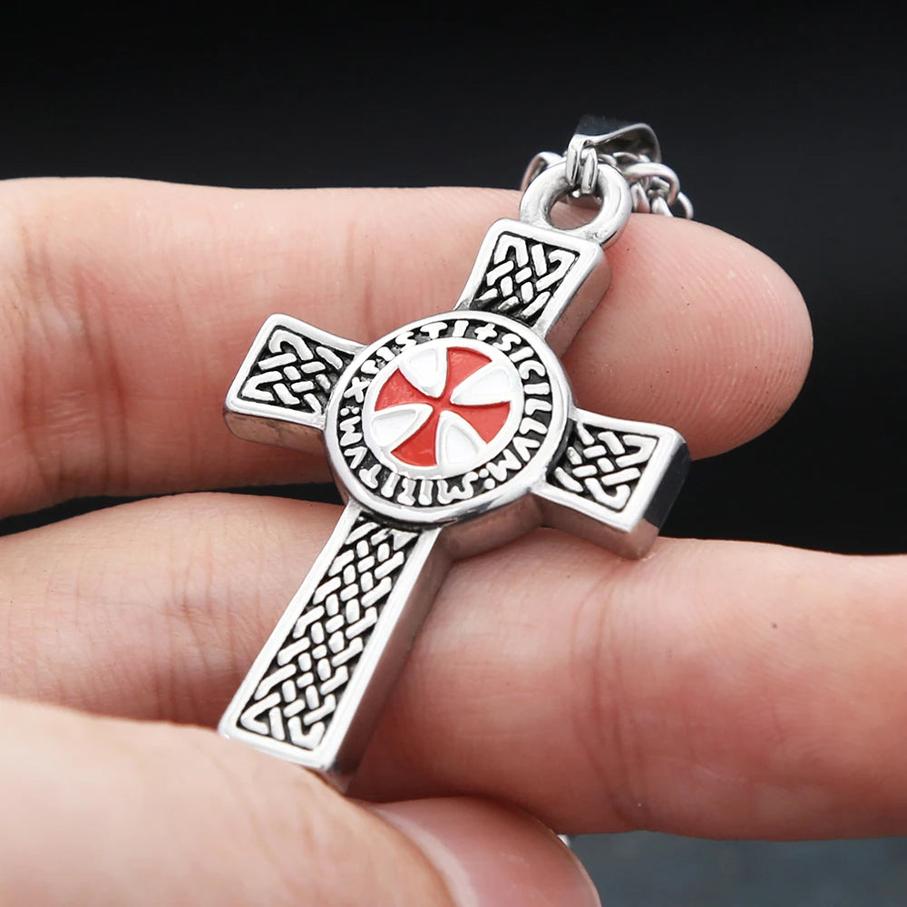 Vintage Punk 316L Stainless Steel Templar Red Knight Cross Pendant Necklaces For Men Boys Fashion Amulet Jewelry Gifts Wholesale