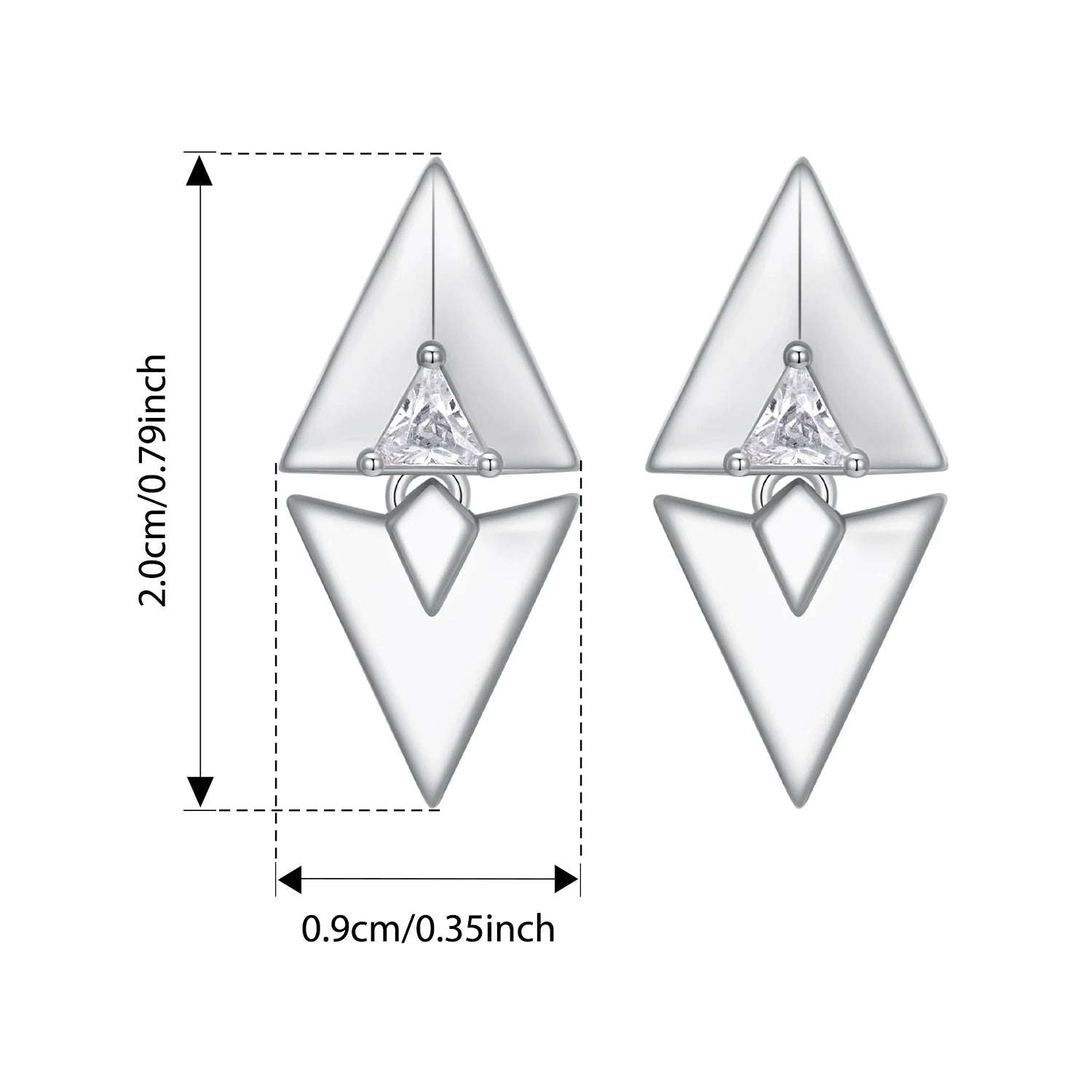 BISAER 925 Sterling Silver Triangle Geometric Stud Earrings Metalness Earrings Plated White Gold For Women Fine Original Jewelry