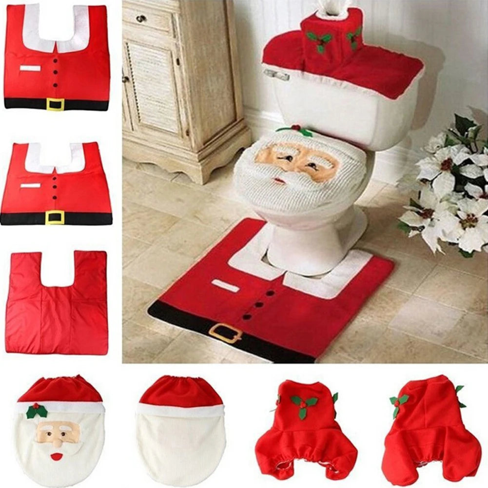 Nouvelles housses de siège de toilette mignonnes de Noël, tapis de salle de bain créatif du Père Noël, fournitures de Noël pour la maison, décoration de cadeau de Nouvel An Navidad