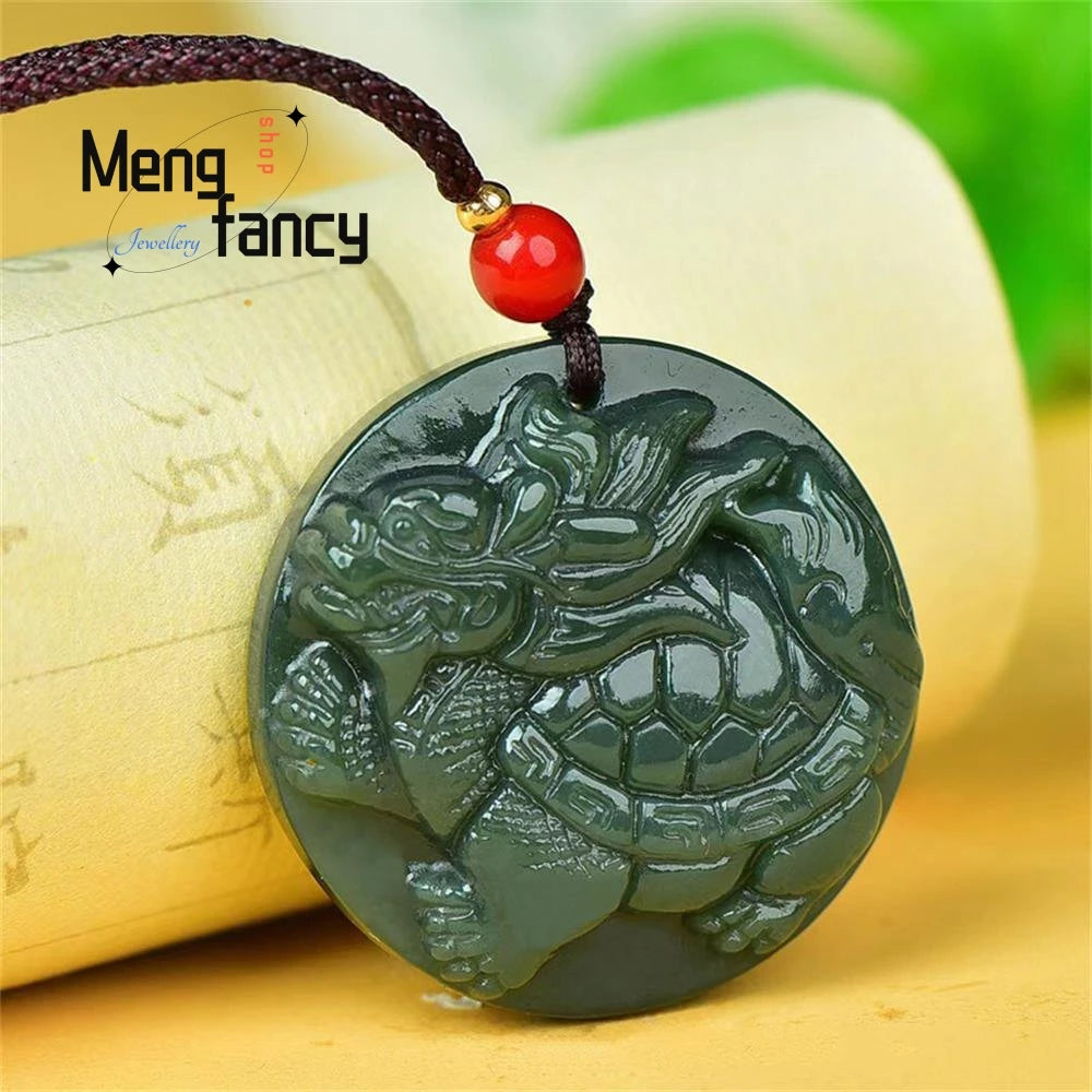 Natural Hetian Green Jade Dragon Turtle Pendant Simple Exquisite Best Selling Fashion Jewelry Handicraft Mascots Holiday Gifts