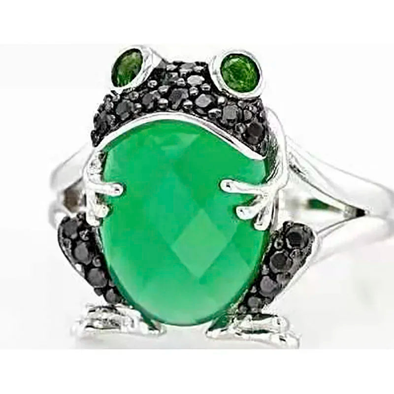 Cute Animal Ring Jumping Frog Shaped Fancy Rings with Mirco Paved Green Black Rhinestone for Women Party Jewelry