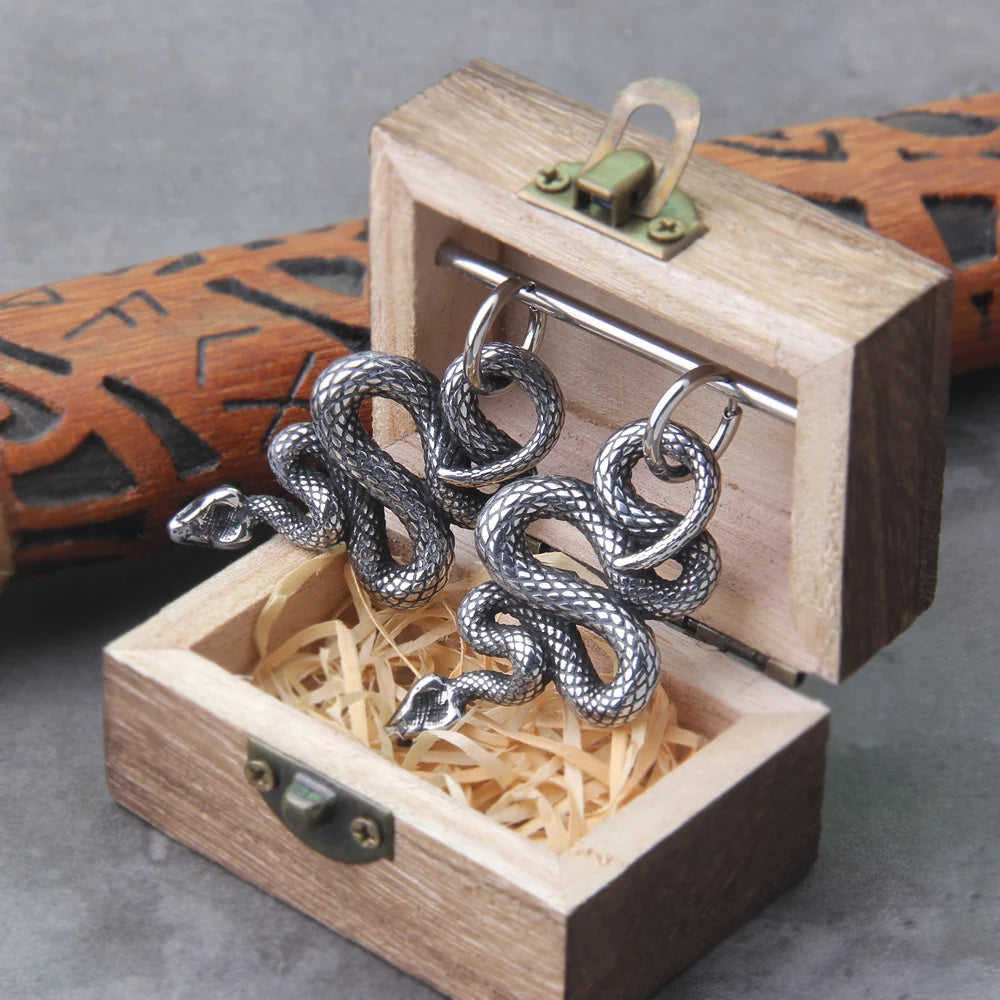 Pendientes de serpiente vikingos vintage de acero inoxidable