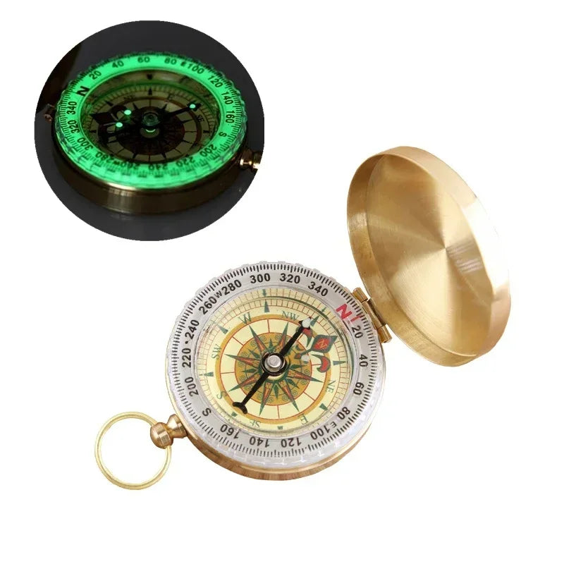 Compass New Outdoor Camping Hiking Portable Pocket Brass Gold Color Copper Compass Navigation With Noctilucence Display