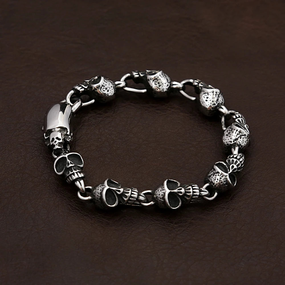 Gothic Cool Stainless Steel Skull Bracelets For Man Punk Hip Hop Fashion Skeleton Bangles Motorcycle Jewelry Gifts Dropshipping