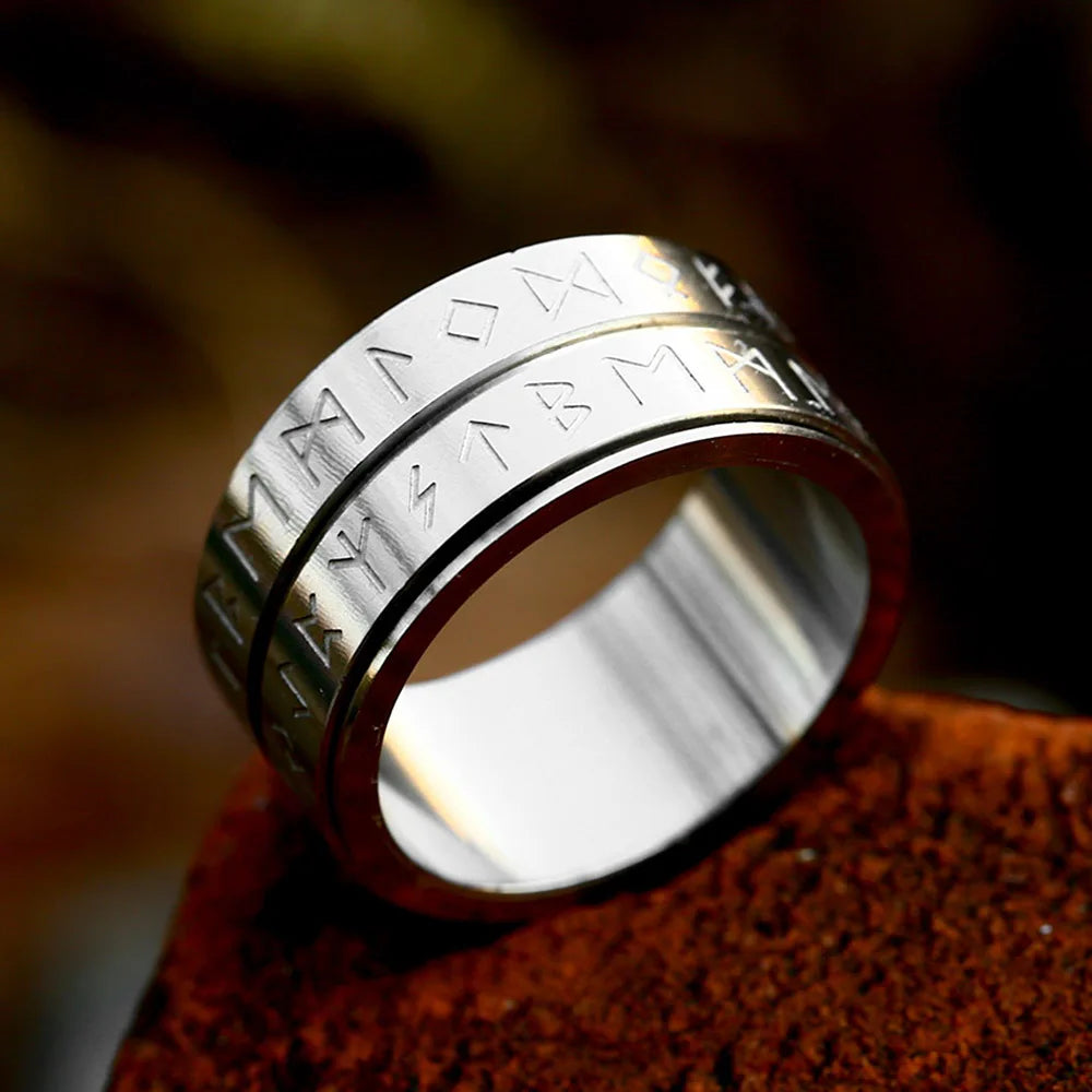 New Simple Double Viking Runes Ring For Men Women 316L Stainless Steel Rotatable Fashion Couple Amulet Jewelry Gifts Wholesale