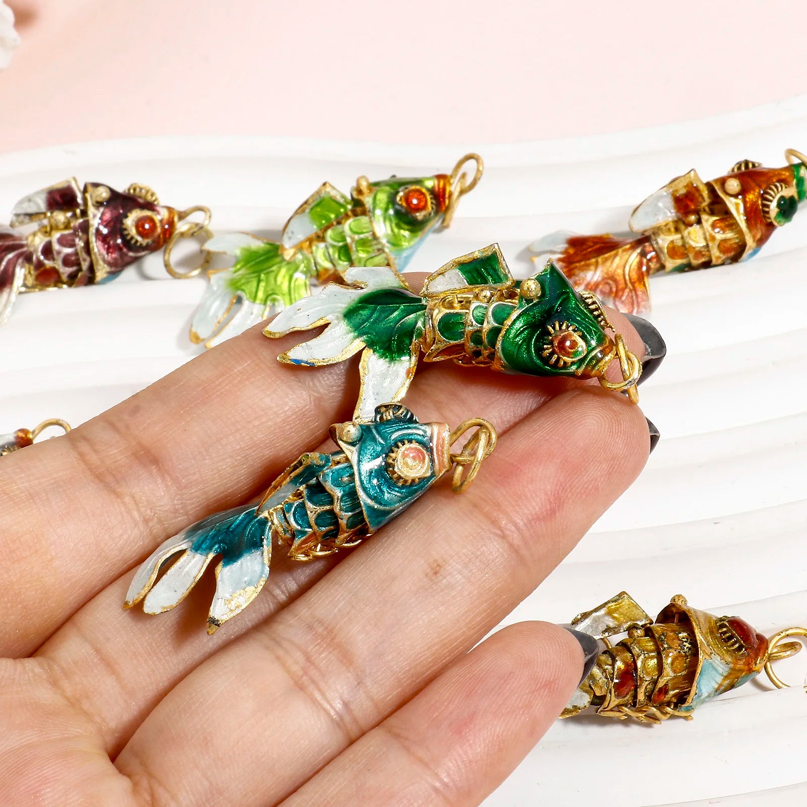 1pc Copper 3D Fish Charms Movable Pendants Multicolor Gold Plated Ocean Jewelry Charms For Diy Necklace Bracelet Making Supplies