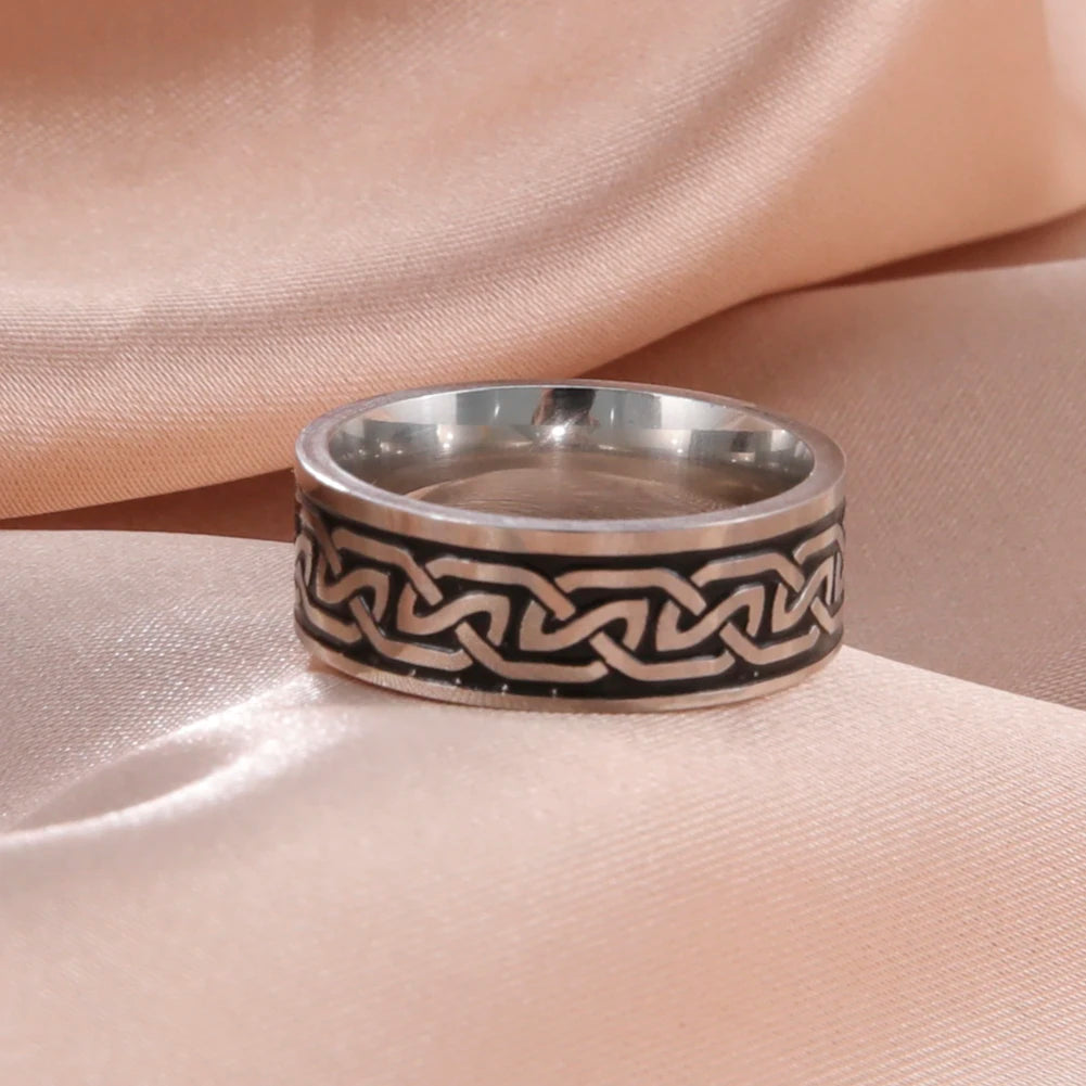 Fashion 8mm Men Rings Stainless Steel Celtic Knot Ring Rope Winding Finger Ring Men Wedding Band Jewelry Gifts Free shipping