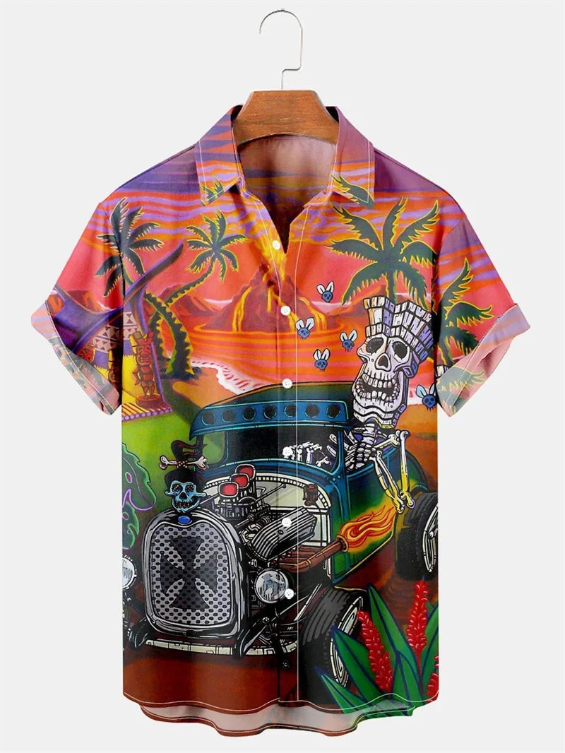 Camisa de manga corta con estampado gráfico de calabaza de Halloween para hombre, camisa de manga corta divertida con estampado retro de elemento de calabaza para fiesta