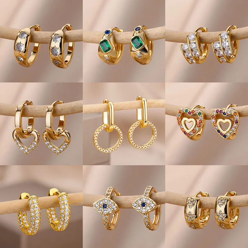 Pendiente de gota de círculo de circón de moda para mujer, pendiente colgante redondo de acero inoxidable de color dorado, joyería de regalo, Brincos Bijoux