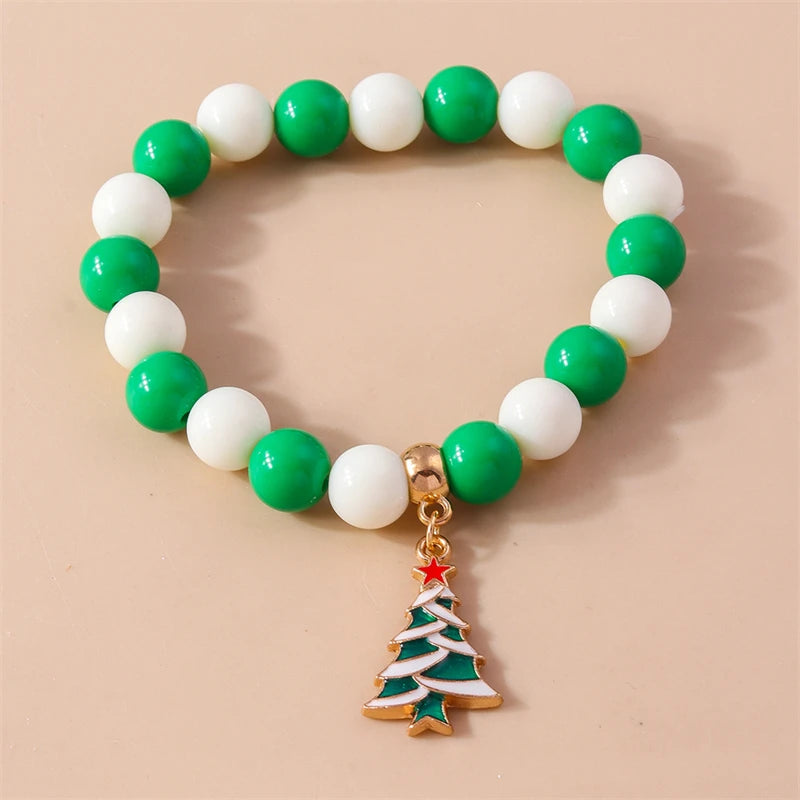 Pulsera de cuentas hecha a mano de moda con colgante de ciervo y campana de árbol de Navidad para mujeres y niñas, regalos de joyería de amistad para fiestas y vacaciones