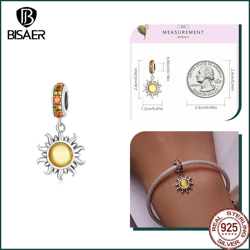 BISAER 925 Sterling Silber Drachenei Charms Perlen Bunter Sonnenschein Sonnenblumen Anhänger für Glückliche Frau DIY Armbänder Schmuck