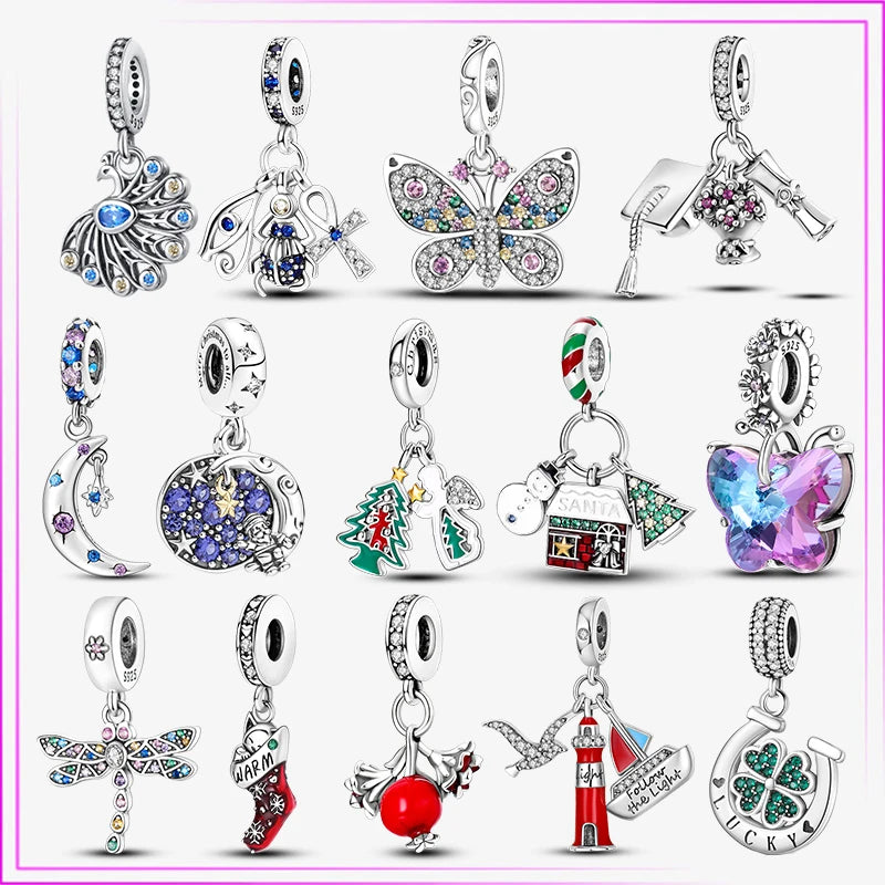 925 Sterling Silber Weihnachten Schmetterling Schneeflocke Charm Anhänger Für Original DIY Armband Libelle Elch Perle Geschenk Frauen Schmuck