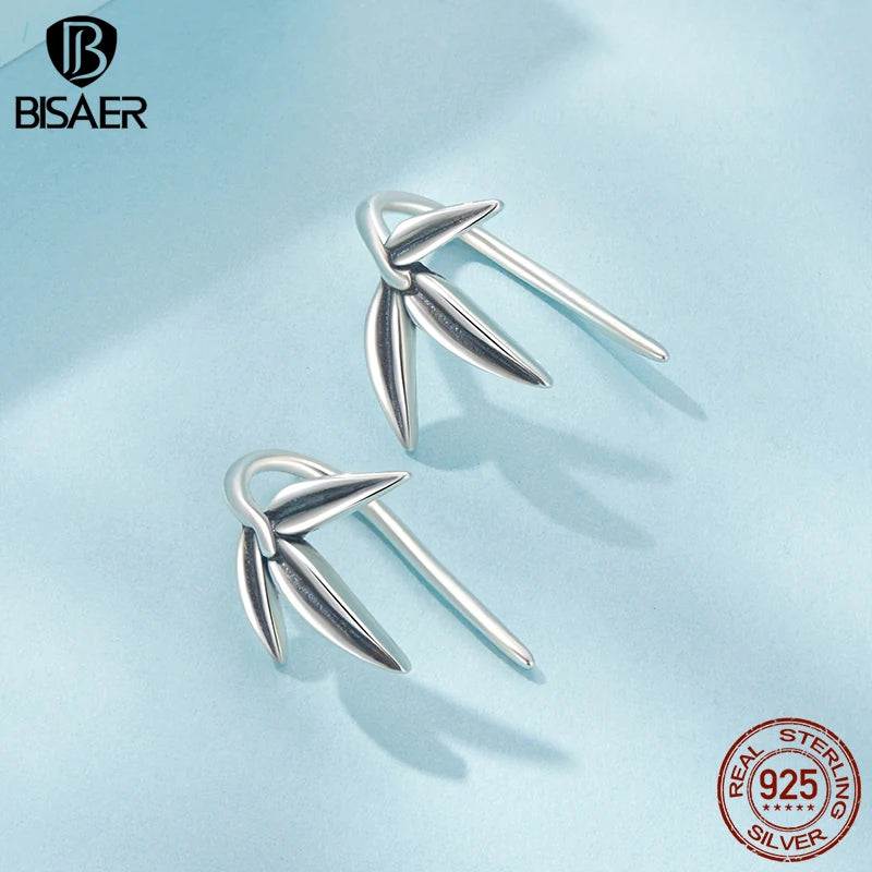 BISAER 925 Sterling SilveBamboo Stud Earrings Hypoallergenic Classic Elegant Earrings for Women Party Original Fine Jewelry Gift