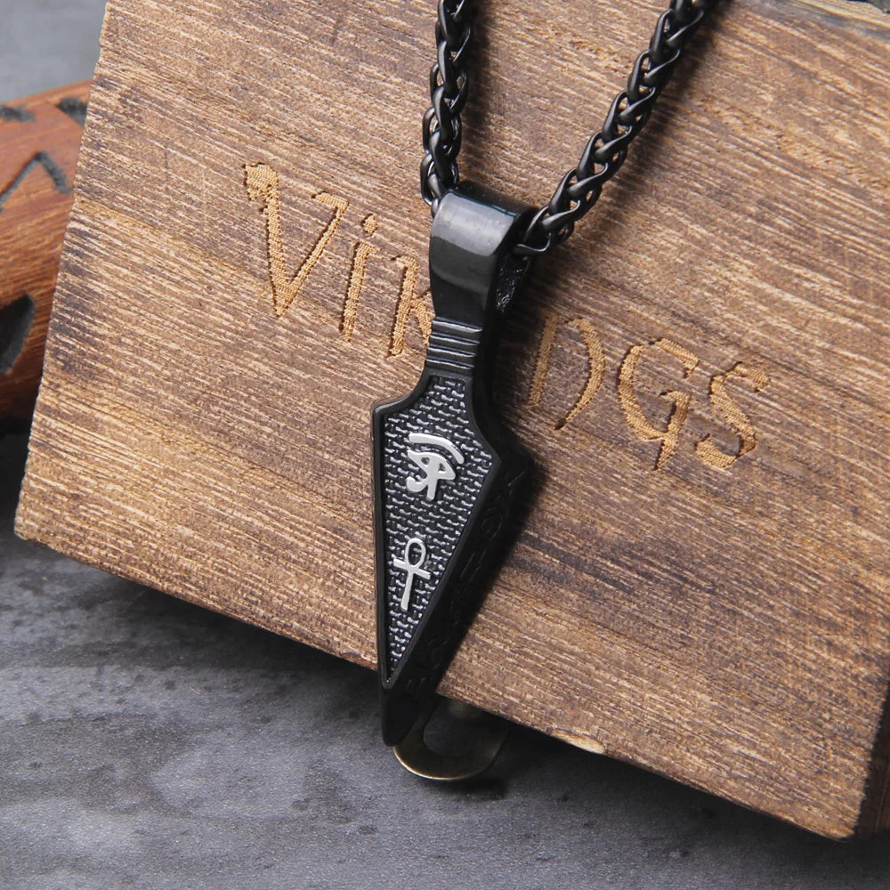 Norse Runes Odin's Spear Gungnir Necklace Men Gold Color Stainless Steel Arrowhead Pendant Valknut Talisman Male Vikings Jewelry