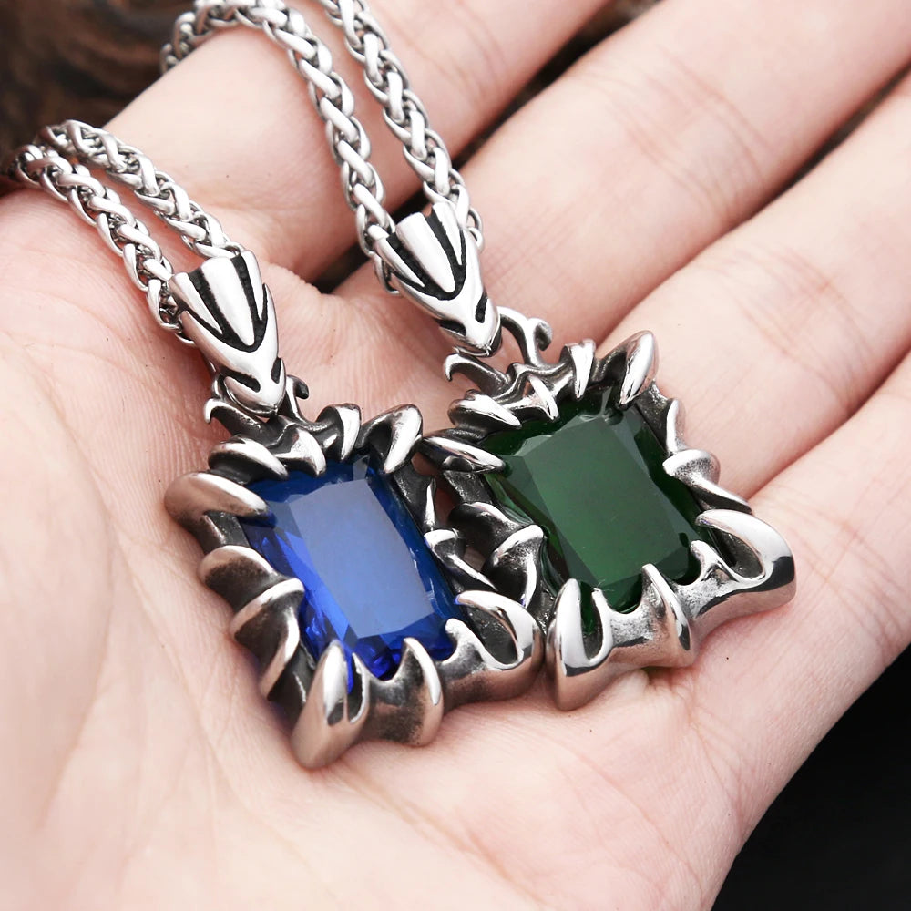 Fashion Classic Stainless Steel Stone Pendant For Men Women Punk Red/Black/Blue/Green Color Stone Necklaces Party Jewelry Gifts