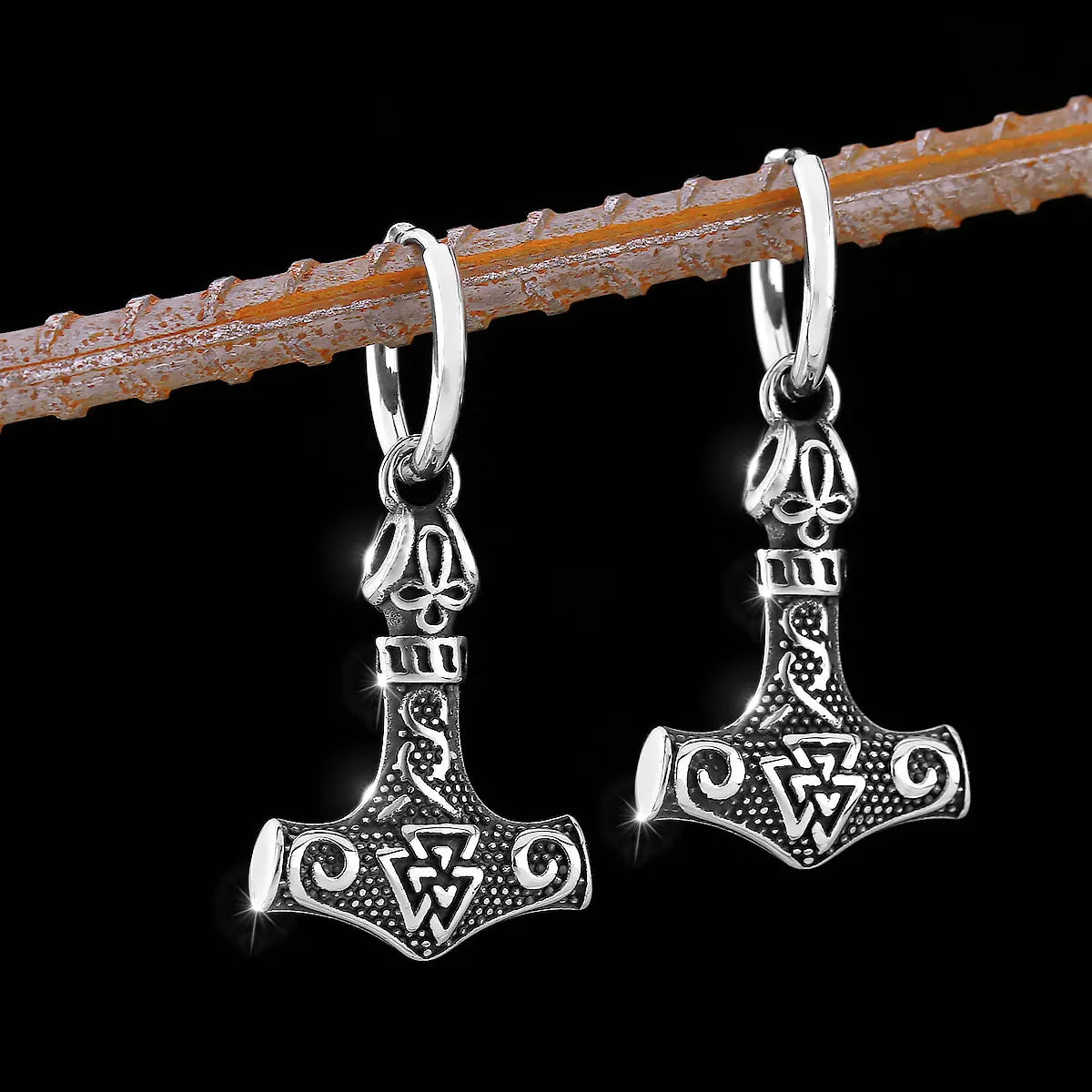 Men's Classic Stainless Steel Thor's Hammer Viking Earrings Fashion Vintage Amulet Jewelry Studs Teen Party Gifts Wholesale