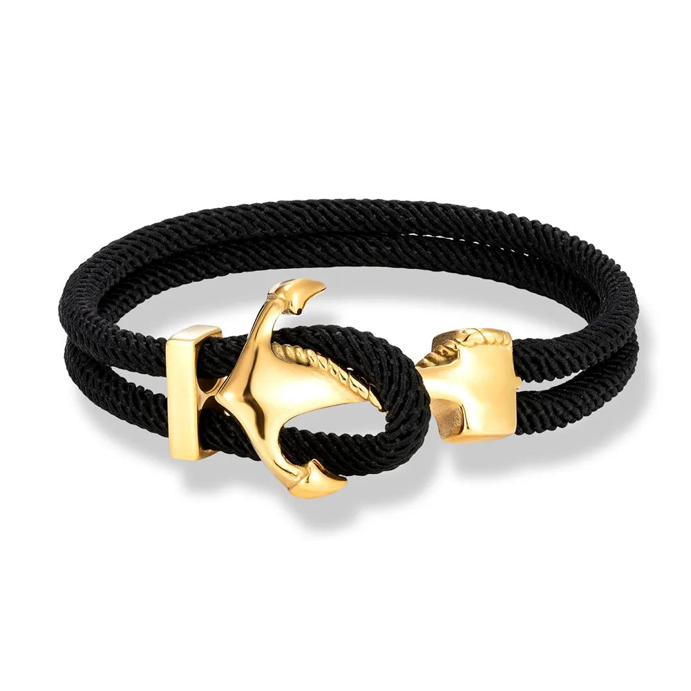 MKENDN Anchor Bracelets Men Women Double strand Nautical Surfer Waterproof Rope Bracelet Women Gold Plated Stainless Steel Hook