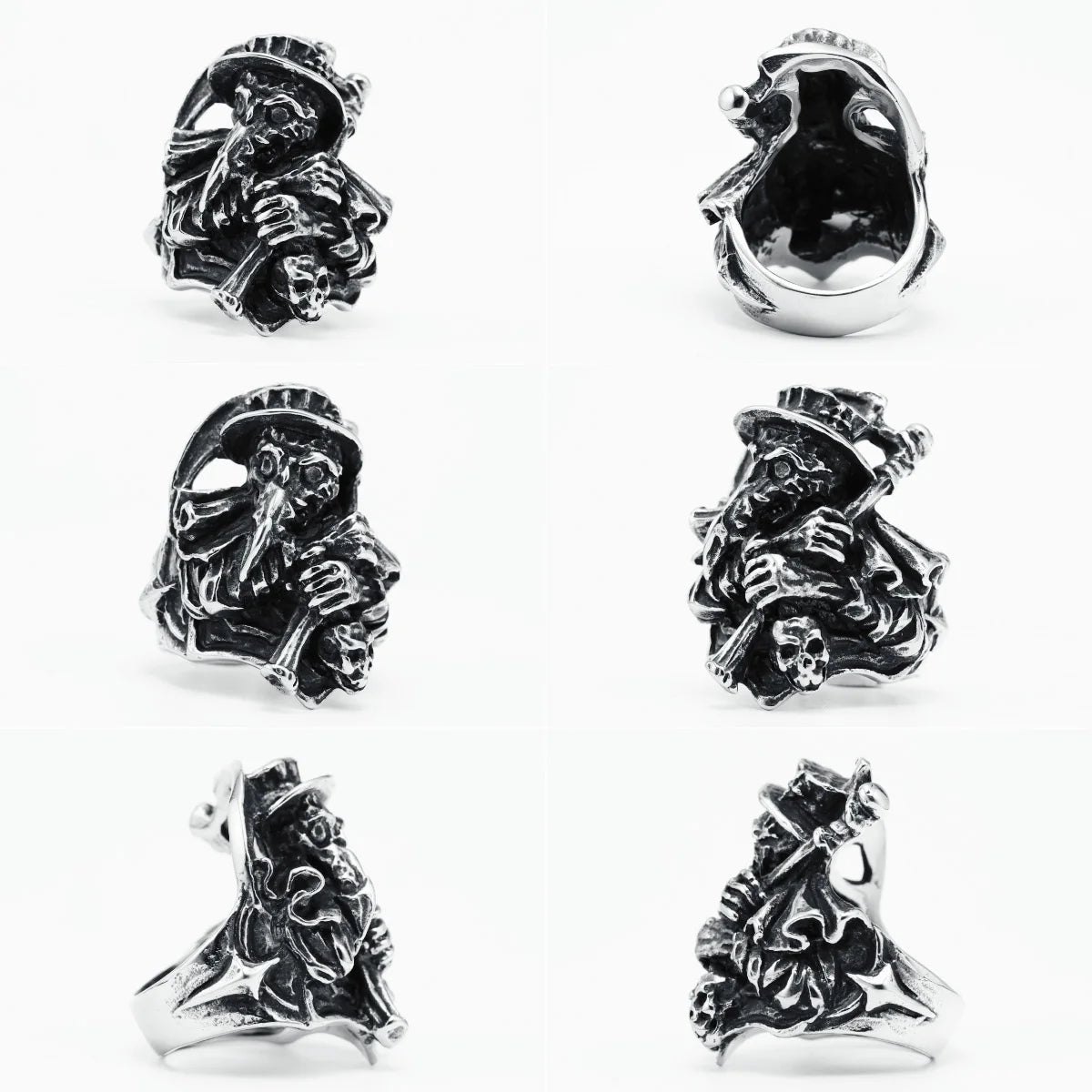 Bague pour homme Raven Scythe en acier inoxydable 316L Crow Herald Soul Collector Rock Punk Rap pour motard ami masculin Accessoires Meilleur cadeau