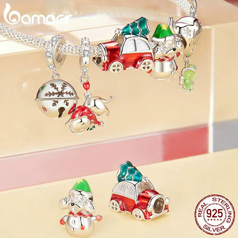 Sterling Silver Snowman Beads Christmas Bell Charms for Women Bracelet DIY Accessories Christmas Gift Fine Jewelry - Madeinsea©