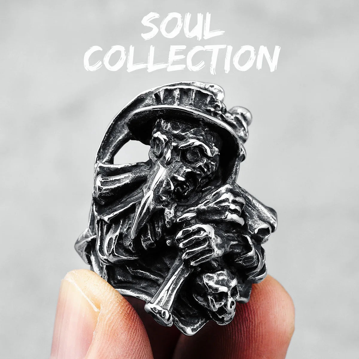 Bague pour homme Raven Scythe en acier inoxydable 316L Crow Herald Soul Collector Rock Punk Rap pour motard ami masculin Accessoires Meilleur cadeau