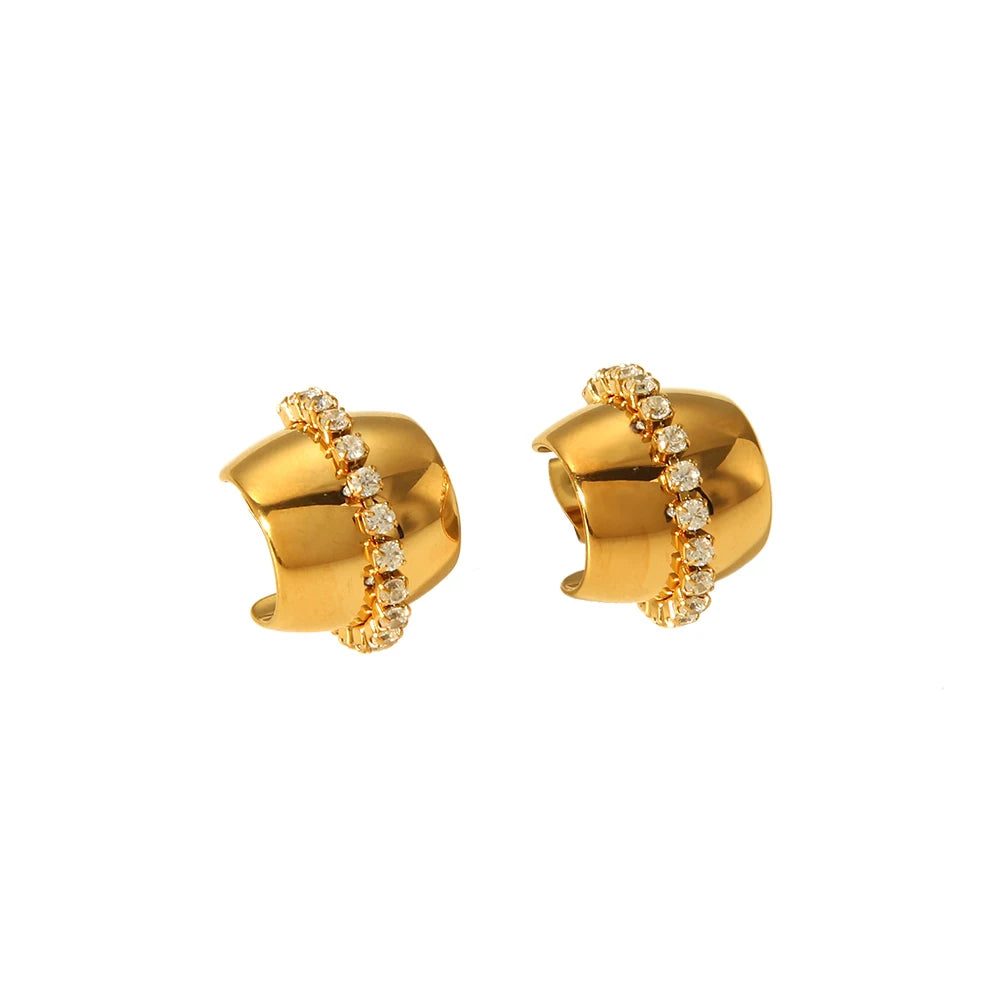 INS Trendy 18K Gold Color Stainless Steel C Shape Unusual Stud Earrings Waterproof Jewelry for Women Party Gift