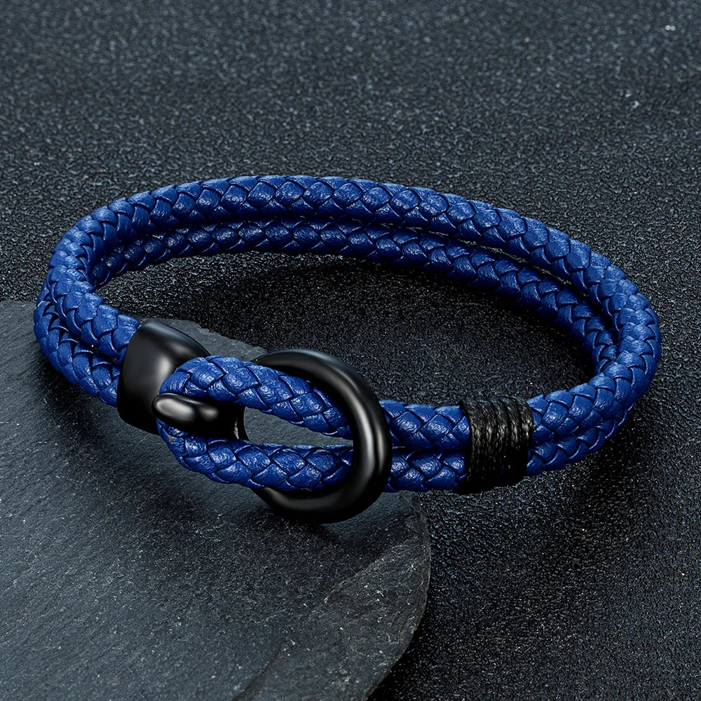 MKENDN New Braided Leather Men Bracelet Classic Hand-woven Hook Buckle Double-layer Leather Bracelet For Men Jewelry Gift