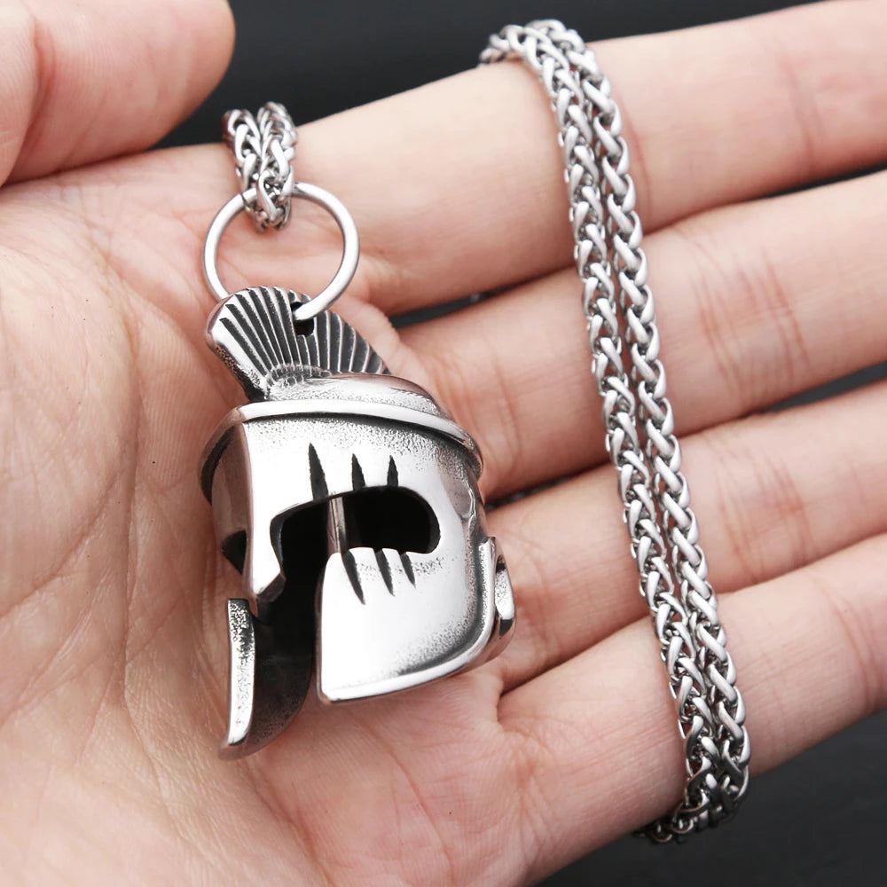 New Vintage Spartan Helmet Pendant Necklace Stainless Steel Punk Rock Warrior Helmet Bell Necklaces For Men Fashion Jewelry Gift