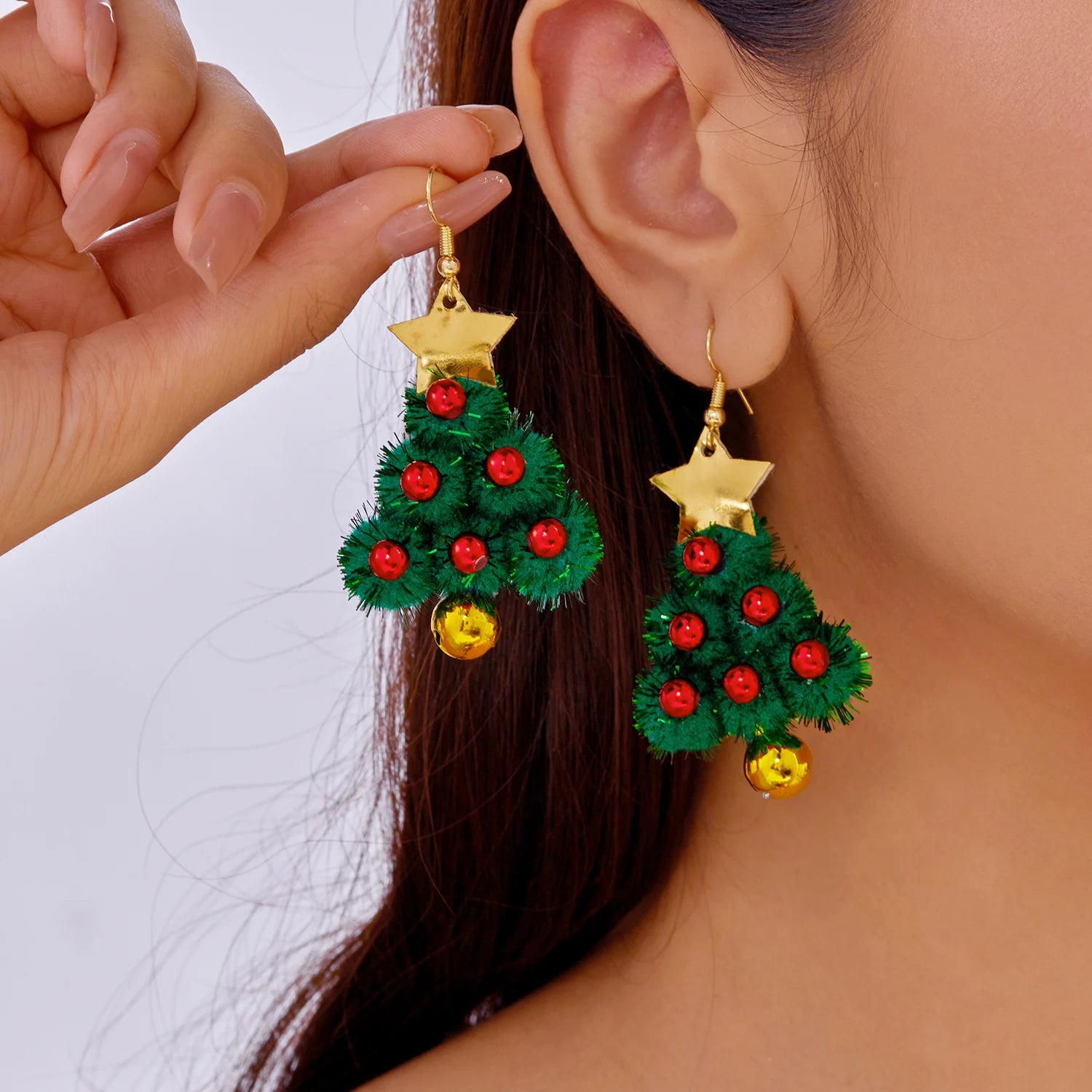 Fashion Red Green Xmas Stud Earrings Women Jewelry Christmas Tree Bell Wreath Star Bowknot Dangle Drop New Year Ear Gift Bijoux